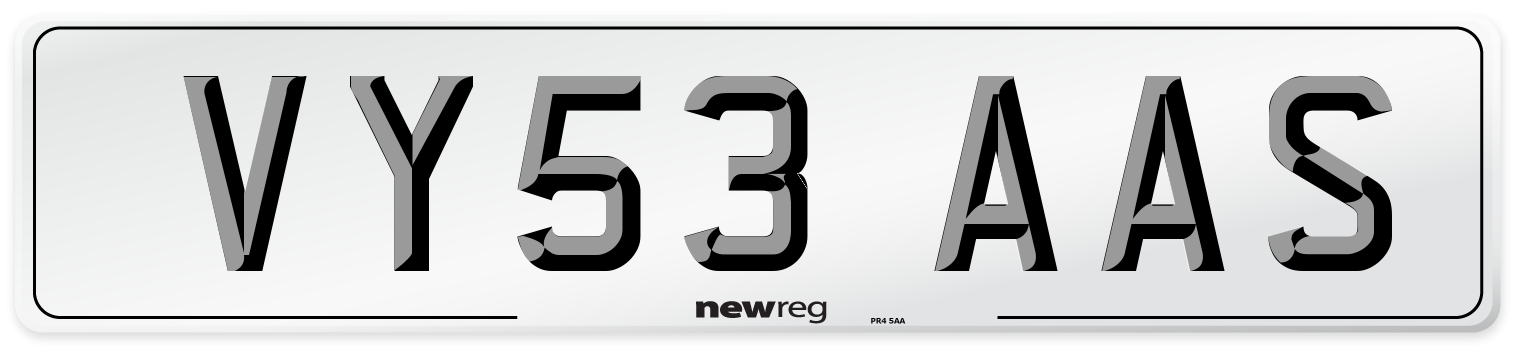 VY53 AAS Number Plate from New Reg
